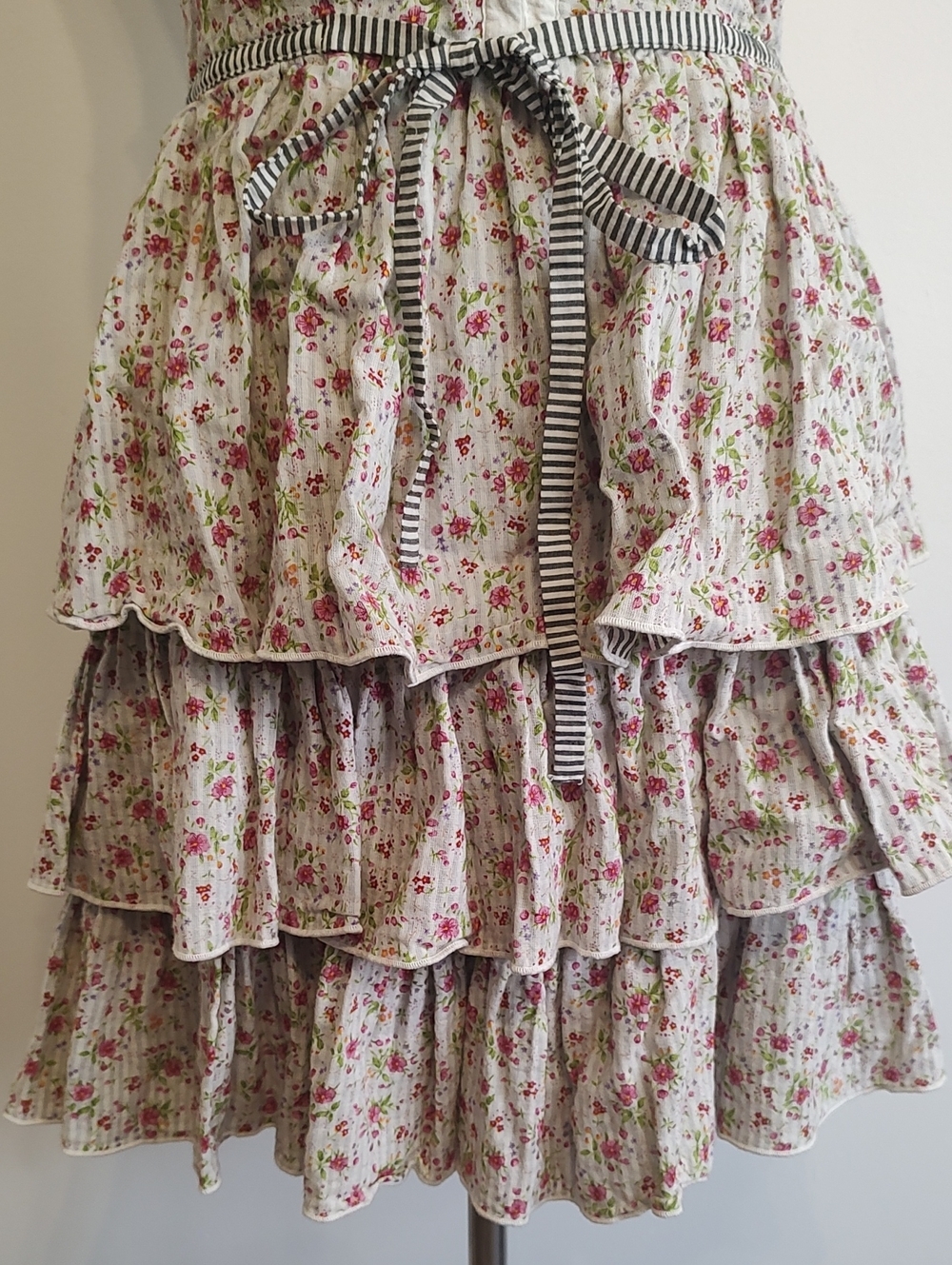Floral Tiered Sundress with Black Stripe Trim - Picture 3 of 8
